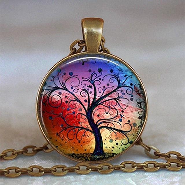 Tree Of Life Glass Cabochon Statement Necklace Necklaces - The Burner Shop