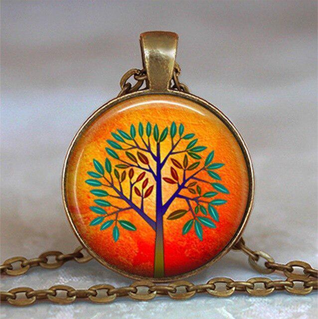 Tree Of Life Glass Cabochon Statement Necklace Necklaces - The Burner Shop