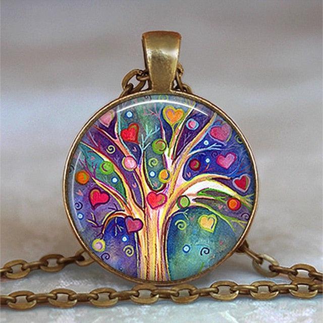 Tree Of Life Glass Cabochon Statement Necklace Necklaces - The Burner Shop