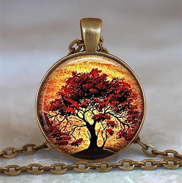 Tree Of Life Glass Cabochon Statement Necklace Necklaces - The Burner Shop