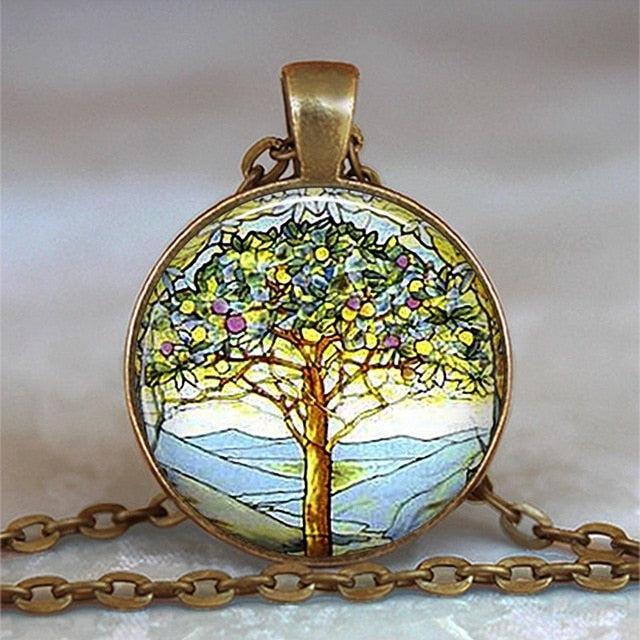 Tree Of Life Glass Cabochon Statement Necklace Necklaces - The Burner Shop