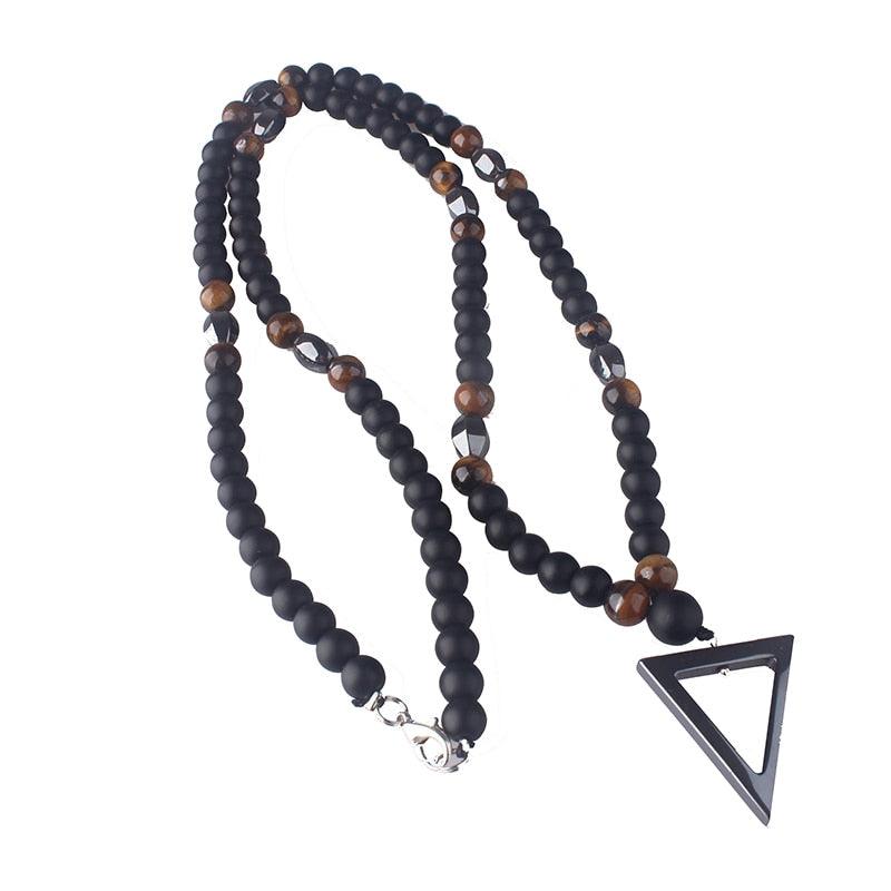 Triangle Tiger3-Eye Stone Beads Pendant Necklaces - The Burner Shop