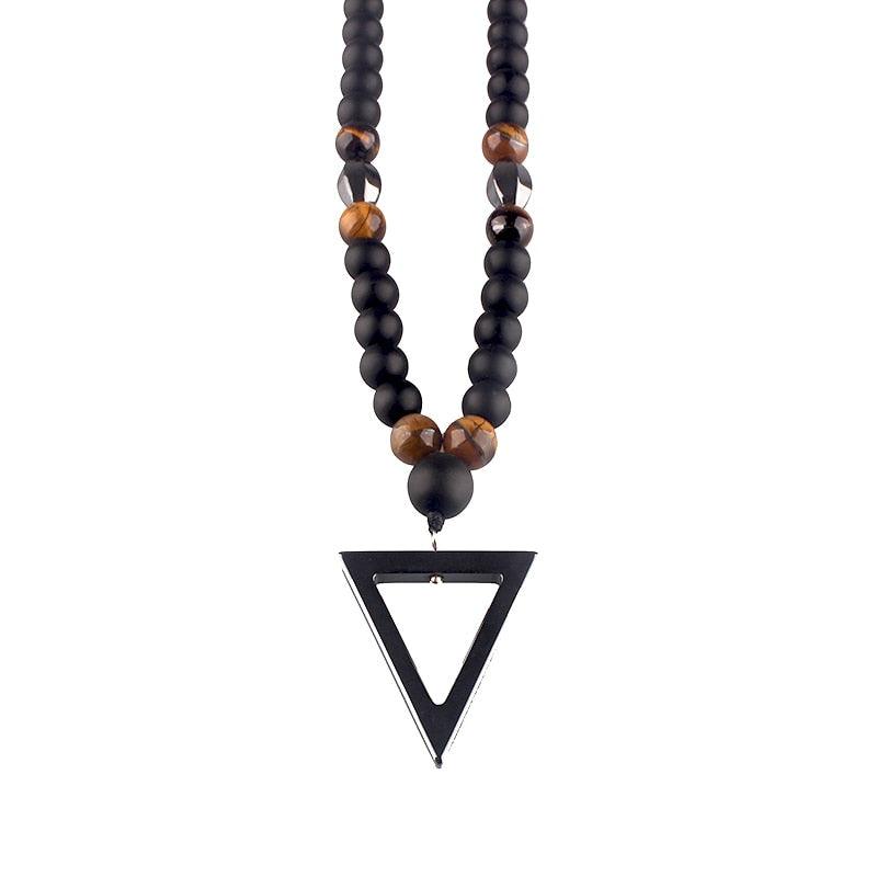 Triangle Tiger3-Eye Stone Beads Pendant Necklaces - The Burner Shop