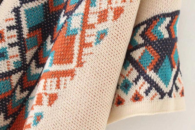 Tribal Ethnic Knitting Cardigan Sweater Poncho Ponchos - The Burner Shop