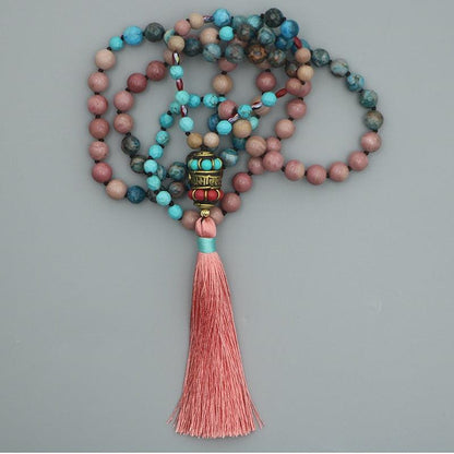 Turquoise Rose Pedal Beaded Necklace Necklaces - The Burner Shop