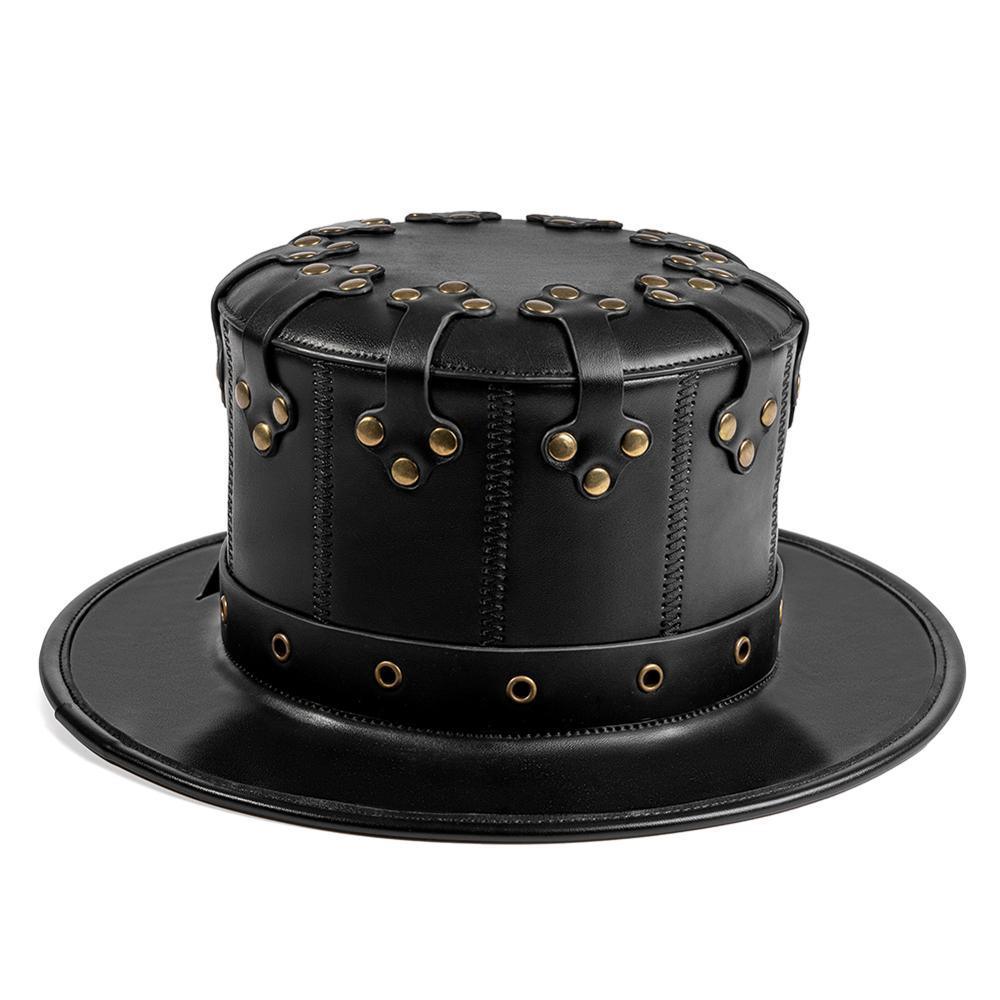 Unisex Black Leather Top Hat Hats - The Burner Shop