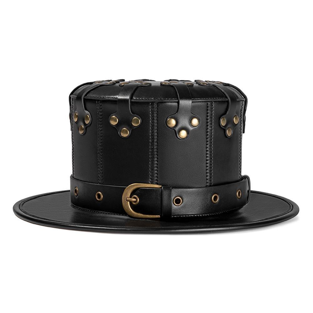 Unisex Black Leather Top Hat Hats - The Burner Shop