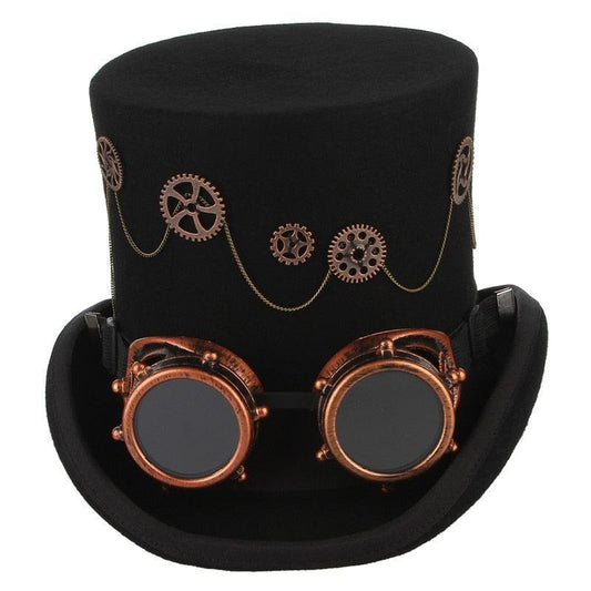 Unisex Felt Steampunk Top Hat With Gears and Chains Hats - The Burner Shop