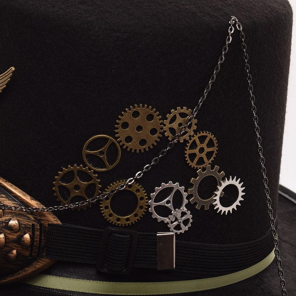 Unisex Steampunk Top Hat with Feathers and Goggles Hats - The Burner Shop