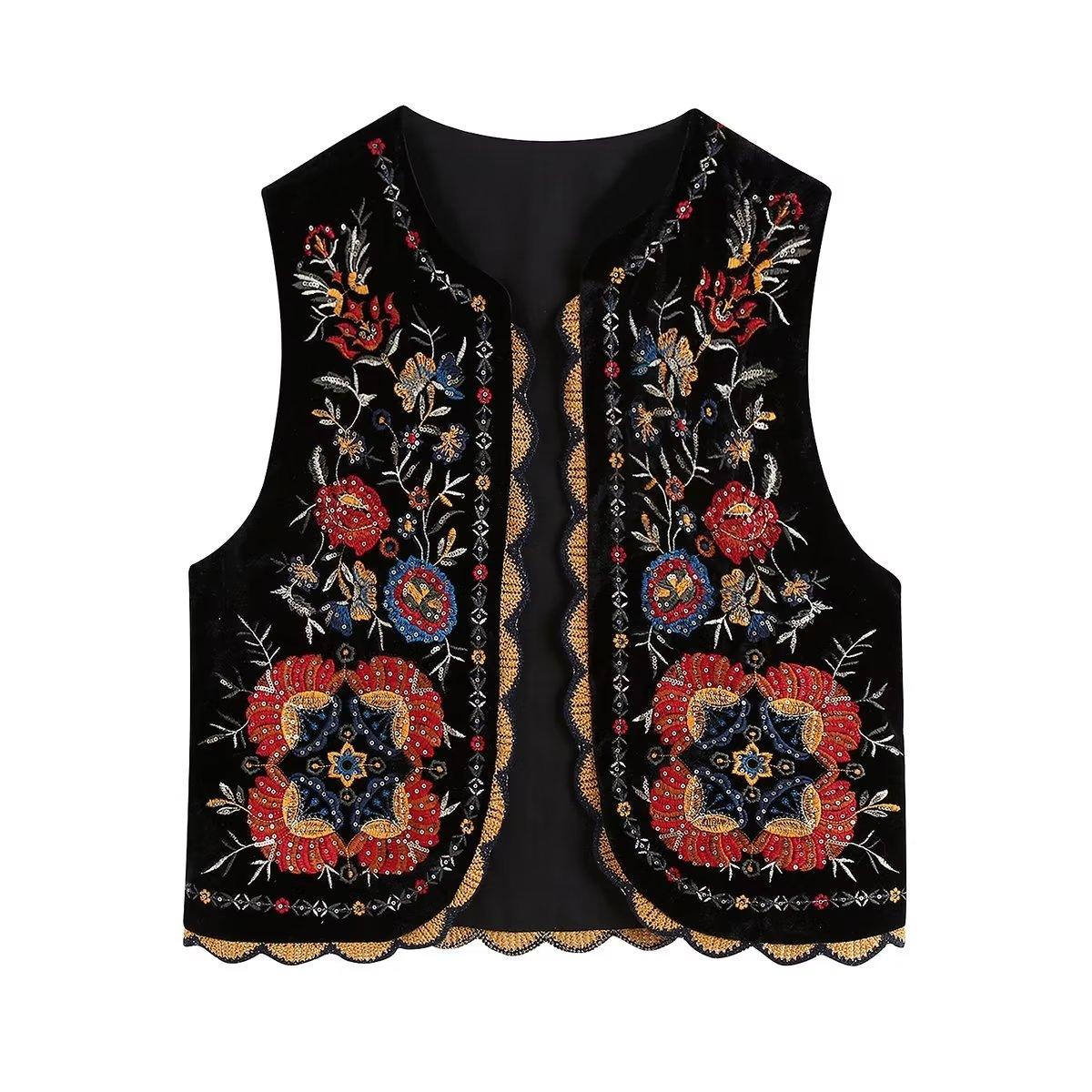 Vintage Boho flower embroidery vest Vests - The Burner Shop