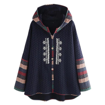 Vintage Boho Hooded Ethnic Long-Sleeved Loose Mid-Length Coat Ponchos - The Burner Shop