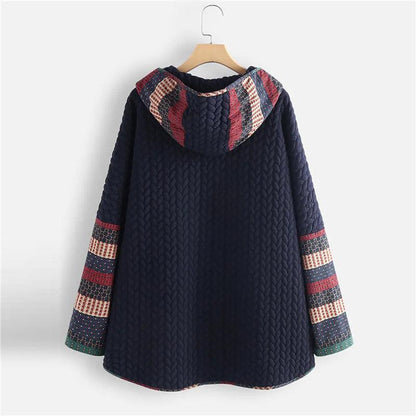 Vintage Boho Hooded Ethnic Long-Sleeved Loose Mid-Length Coat Ponchos - The Burner Shop