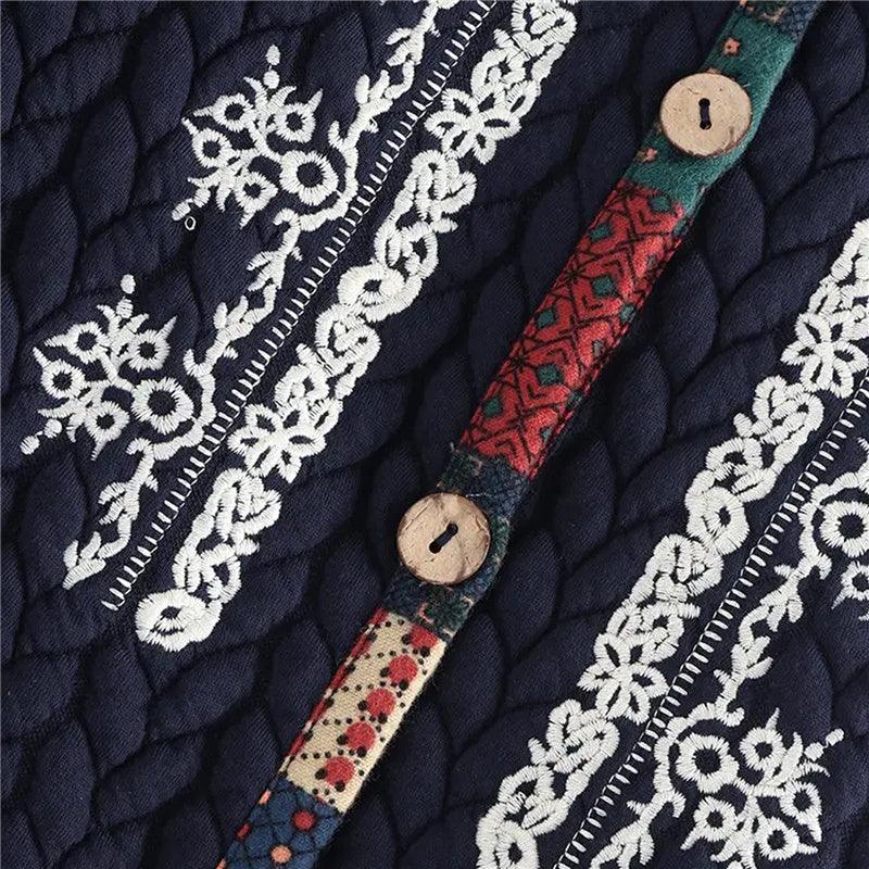 Vintage Boho Hooded Ethnic Long-Sleeved Loose Mid-Length Coat Ponchos - The Burner Shop