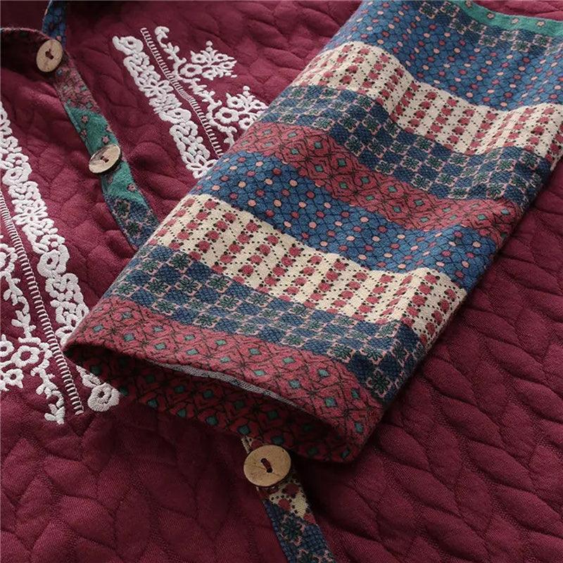 Vintage Boho Hooded Ethnic Long-Sleeved Loose Mid-Length Coat Ponchos - The Burner Shop