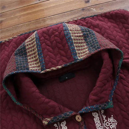 Vintage Boho Hooded Ethnic Long-Sleeved Loose Mid-Length Coat Ponchos - The Burner Shop