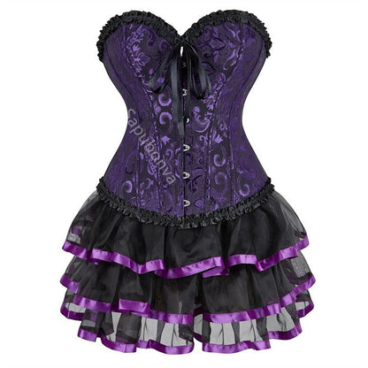 Vintage Victorian Gothic Corset Dress 819blackpurple3704pu / S