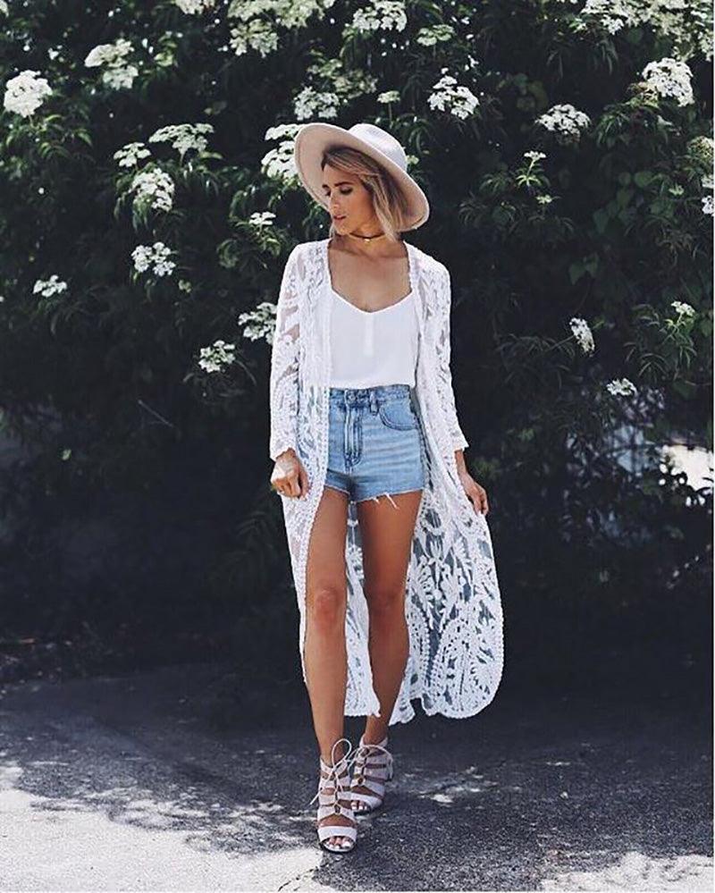 White Boho Chic Beach Cover Up Cover Ups - The Burner Shop